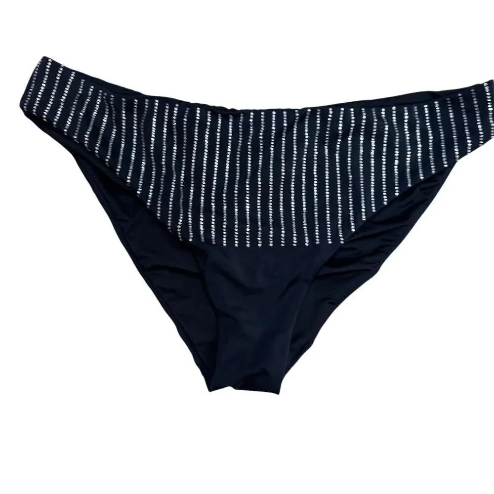 NWOT Calzedonia M Black Crystal Embellished Striped Halter Bikini Set 2 Piece